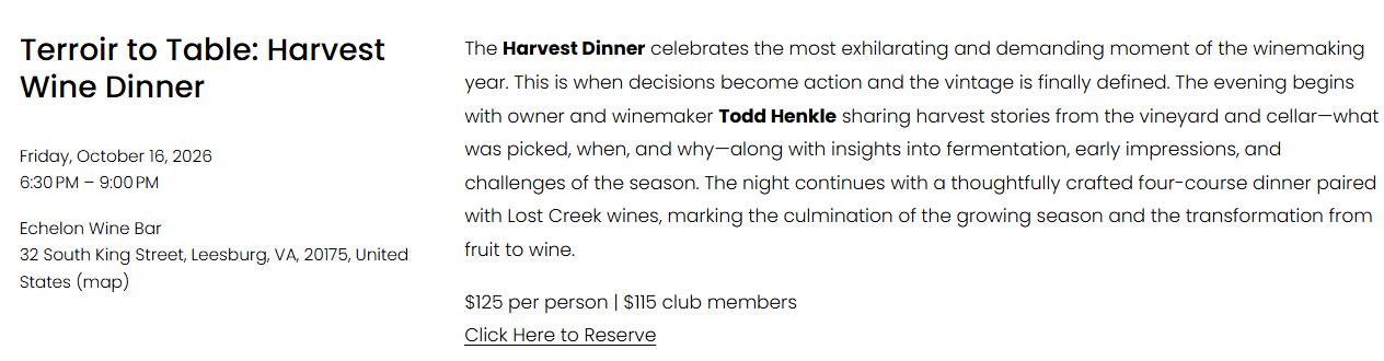Lost Creek Winemaker Harvest Dinner & Salons